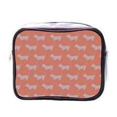 Cute Dachshund Pattern In Peach Mini Toiletries Bags by LovelyDesigns4U