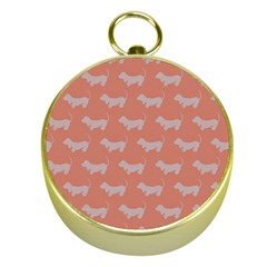 Cute Dachshund Pattern In Peach Gold Compasses by LovelyDesigns4U