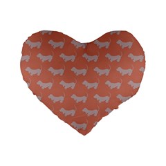 Cute Dachshund Pattern In Peach Standard 16  Premium Flano Heart Shape Cushions by LovelyDesigns4U