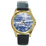 BLUE AND WHITE ART Round Gold Metal Watches