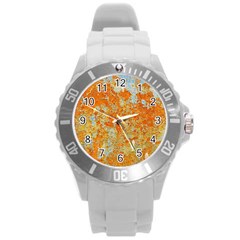 Yellow Rusty Metal Round Plastic Sport Watch (l) by trendistuff