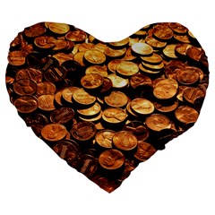 Pennies Large 19  Premium Flano Heart Shape Cushions by trendistuff