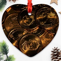 Gold Coins 2 Heart Ornament (2 Sides) by trendistuff