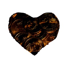 Gold Coins 2 Standard 16  Premium Heart Shape Cushions by trendistuff