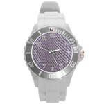 SILVER SNAKE SKIN Round Plastic Sport Watch (L) Front