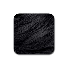 Long Haired Black Cat Fur Rubber Square Coaster (4 Pack)  by trendistuff