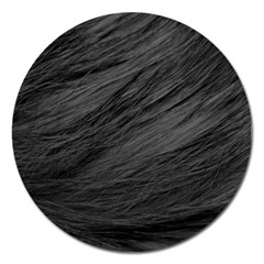 Long Haired Black Cat Fur Magnet 5  (round)