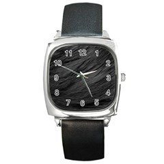 Long Haired Black Cat Fur Square Metal Watches by trendistuff