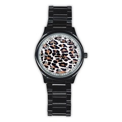 BLACK AND BROWN LEOPARD Stainless Steel Round Watches