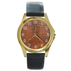 Alligator Skin Round Gold Metal Watches by trendistuff