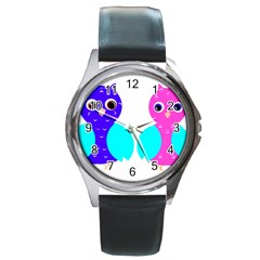 Owl Couple  Round Metal Watches by JDDesigns