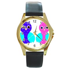 Owl Couple  Round Gold Metal Watches by JDDesigns