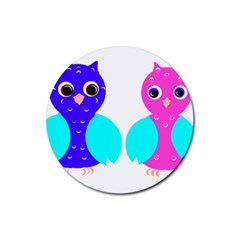 Owl Couple  Rubber Round Coaster (4 Pack) 