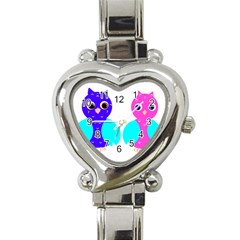 Owl Couple  Heart Italian Charm Watch