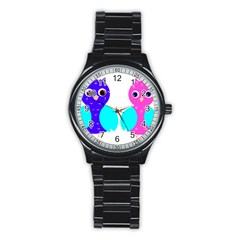 Owl Couple  Stainless Steel Round Watches