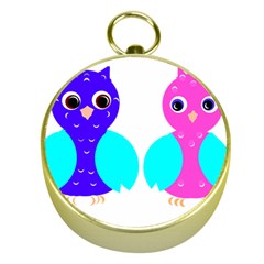 Owl Couple  Gold Compasses by JDDesigns