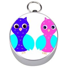 Owl Couple  Silver Compasses by JDDesigns