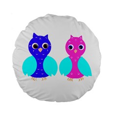 Owl Couple  Standard 15  Premium Flano Round Cushions by JDDesigns