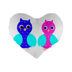 Owl Couple  Standard 16  Premium Flano Heart Shape Cushions