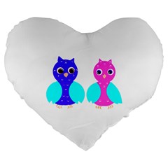 Owl Couple  Large 19  Premium Flano Heart Shape Cushions by JDDesigns