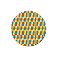 Connected Rectangles Pattern Rubber Coaster (round) by LalyLauraFLM