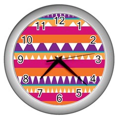 Stripes And Peaks Wall Clock (silver) by LalyLauraFLM