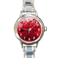 Red Tinted Roses Collage 2 Round Italian Charm Watches by LovelyDesigns4U