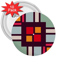 Squares And Stripes  3  Button (10 Pack) by LalyLauraFLM