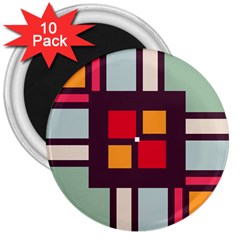 Squares And Stripes  3  Magnet (10 Pack) by LalyLauraFLM