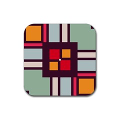 Squares And Stripes  Rubber Coaster (square) by LalyLauraFLM