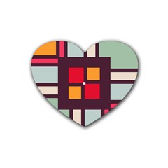 Squares And Stripes  Rubber Coaster (heart) by LalyLauraFLM