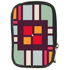 Squares And Stripes  Compact Camera Leather Case by LalyLauraFLM