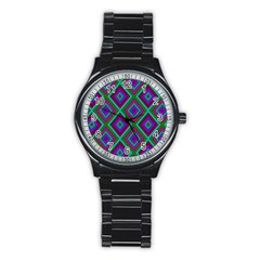 Diamond Pattern  Stainless Steel Round Watches