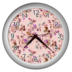 Antique Floral Pattern Wall Clock (silver)