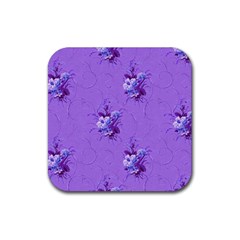 Purple Roses Pattern Rubber Coaster (square)  by LovelyDesigns4U