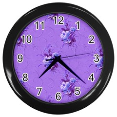 Purple Roses Pattern Wall Clocks (black) by LovelyDesigns4U