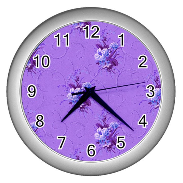 Purple Roses Pattern Wall Clocks (Silver) 