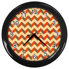 Modern Retro Chevron Patchwork Pattern  Wall Clocks (black) by GardenOfOphir