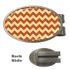 Modern Retro Chevron Patchwork Pattern  Money Clips (oval)  by GardenOfOphir