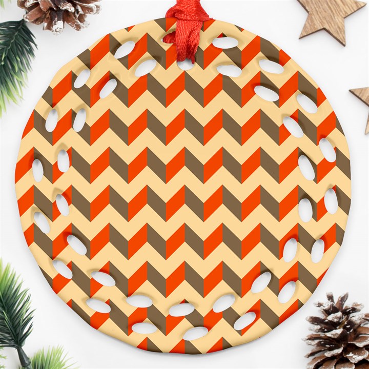 Modern Retro Chevron Patchwork Pattern  Ornament (Round Filigree) 