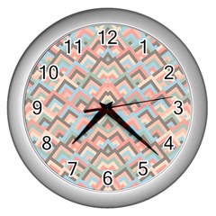 Trendy Chic Modern Chevron Pattern Wall Clocks (silver)  by GardenOfOphir