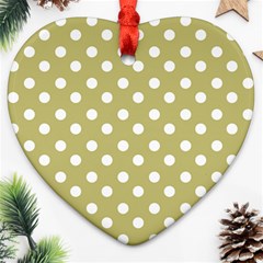 Lime Green Polka Dots Ornament (heart)  by GardenOfOphir