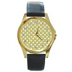 Lime Green Polka Dots Round Gold Metal Watches Front