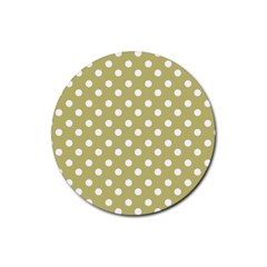 Lime Green Polka Dots Rubber Round Coaster (4 Pack)  by GardenOfOphir