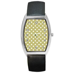 Lime Green Polka Dots Barrel Metal Watches by GardenOfOphir