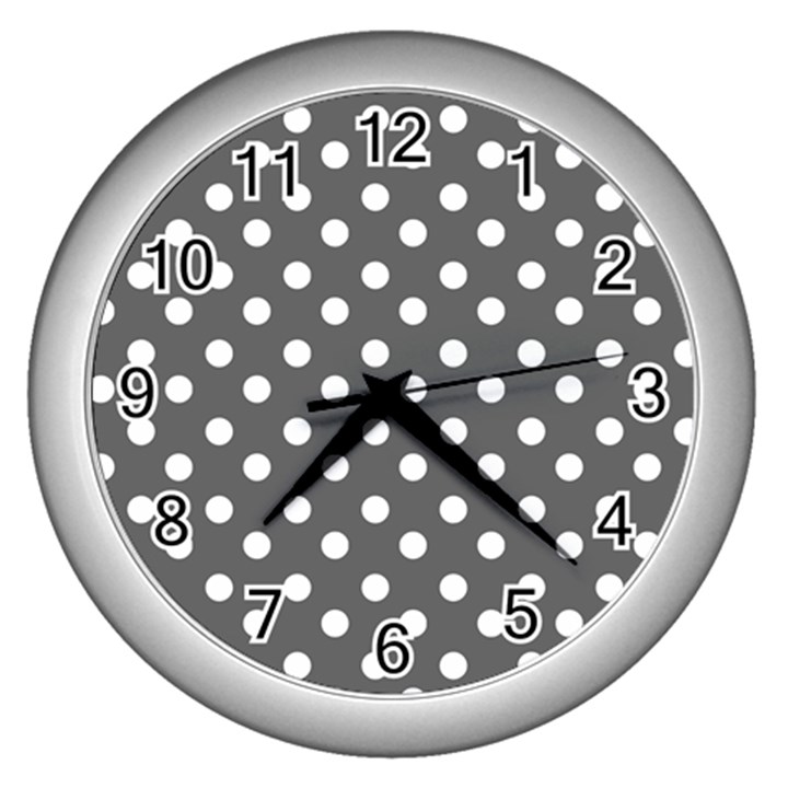 Gray Polka Dots Wall Clocks (Silver) 