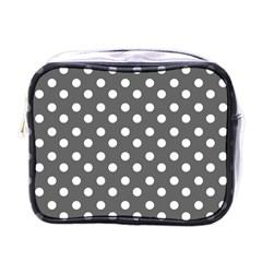 Gray Polka Dots Mini Toiletries Bags by GardenOfOphir