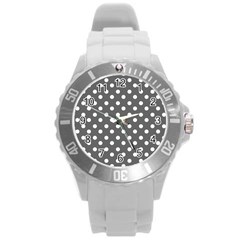 Gray Polka Dots Round Plastic Sport Watch (l) by GardenOfOphir