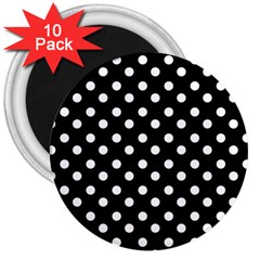 Black And White Polka Dots 3  Magnets (10 Pack)  by GardenOfOphir