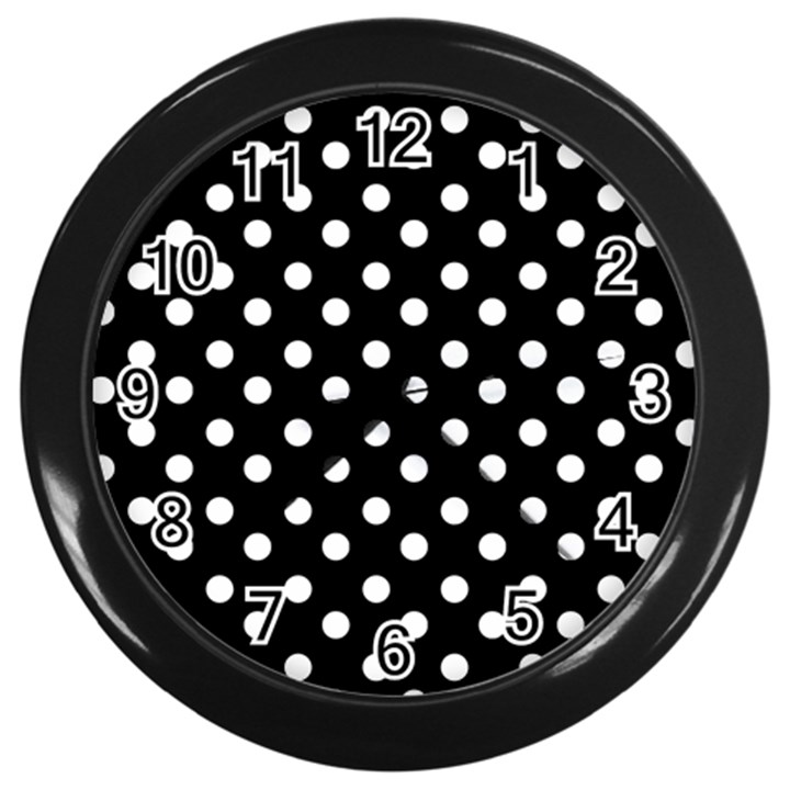 Black And White Polka Dots Wall Clocks (Black)